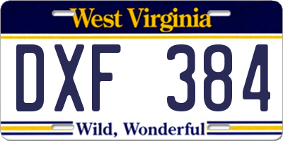 WV license plate DXF384