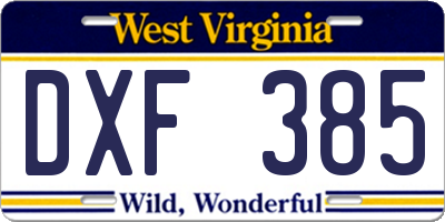 WV license plate DXF385