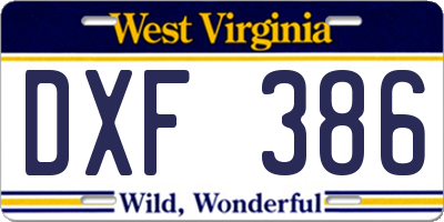 WV license plate DXF386