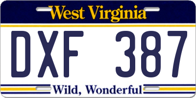 WV license plate DXF387