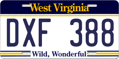 WV license plate DXF388