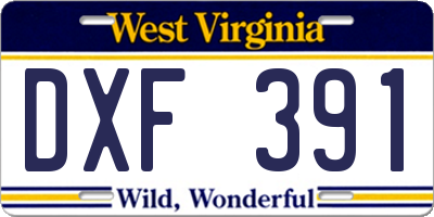 WV license plate DXF391