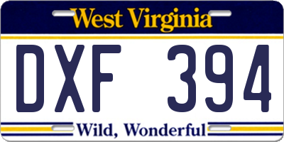 WV license plate DXF394