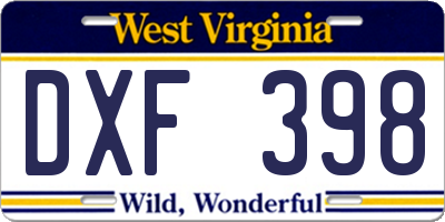 WV license plate DXF398