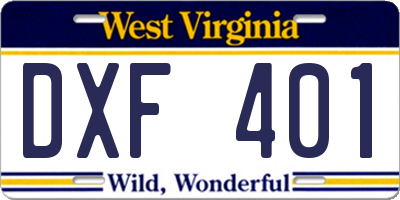 WV license plate DXF401