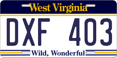WV license plate DXF403