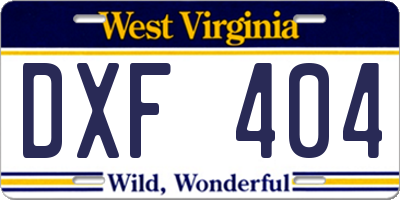 WV license plate DXF404