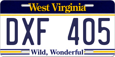 WV license plate DXF405