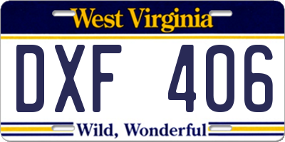 WV license plate DXF406