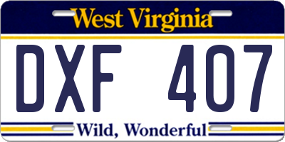 WV license plate DXF407