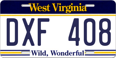 WV license plate DXF408