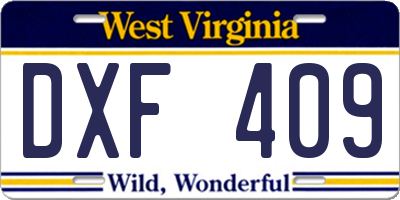 WV license plate DXF409