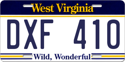 WV license plate DXF410