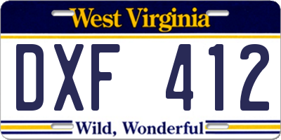 WV license plate DXF412