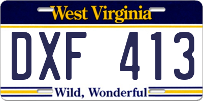 WV license plate DXF413