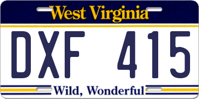 WV license plate DXF415