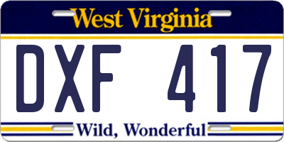 WV license plate DXF417
