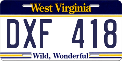 WV license plate DXF418