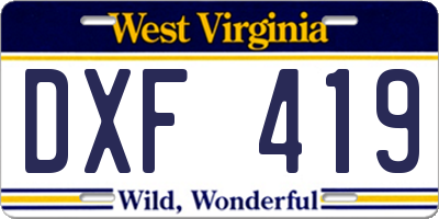 WV license plate DXF419