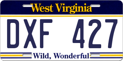 WV license plate DXF427