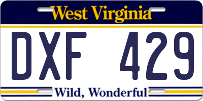 WV license plate DXF429
