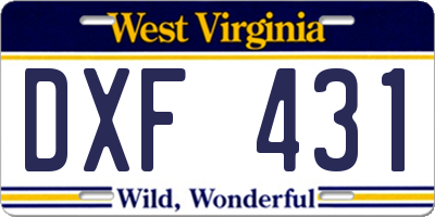 WV license plate DXF431