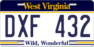 WV license plate DXF432