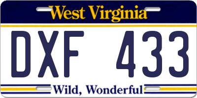 WV license plate DXF433