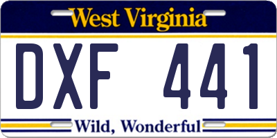 WV license plate DXF441