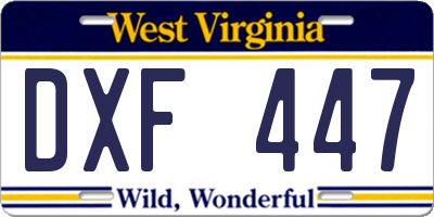 WV license plate DXF447