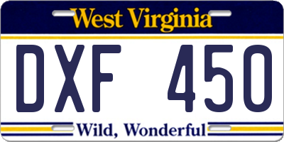WV license plate DXF450