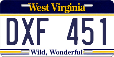 WV license plate DXF451