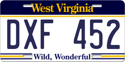 WV license plate DXF452