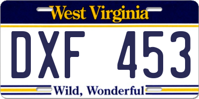 WV license plate DXF453