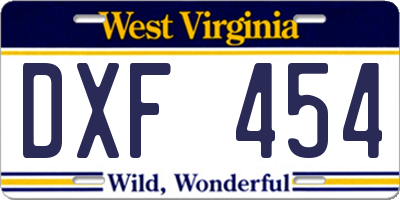 WV license plate DXF454