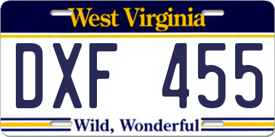 WV license plate DXF455