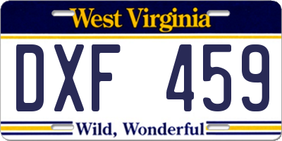 WV license plate DXF459