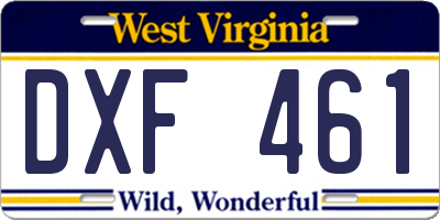 WV license plate DXF461