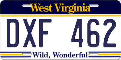 WV license plate DXF462