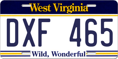 WV license plate DXF465