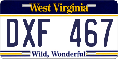 WV license plate DXF467