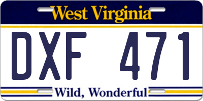 WV license plate DXF471