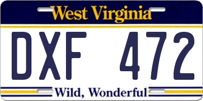 WV license plate DXF472