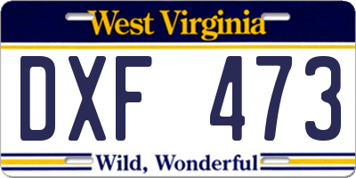WV license plate DXF473