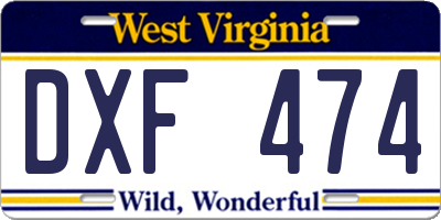 WV license plate DXF474