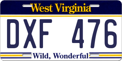 WV license plate DXF476