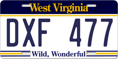 WV license plate DXF477