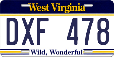 WV license plate DXF478