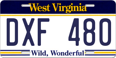 WV license plate DXF480