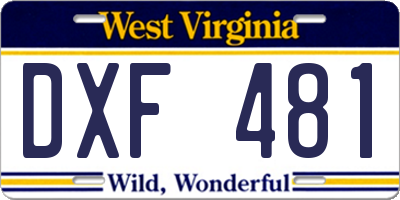 WV license plate DXF481